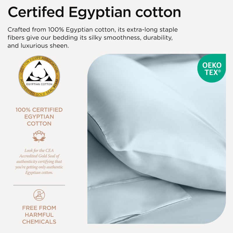 Threadmill Egyptian Cotton Sheets for King Size Bed | 100% Certified Egyptian Cotton King Bed Sheets Set | Snug Fit Elastic Deep Pocket King Sheets Soft, Breathable Solid Sateen | Light Blue - Image 3